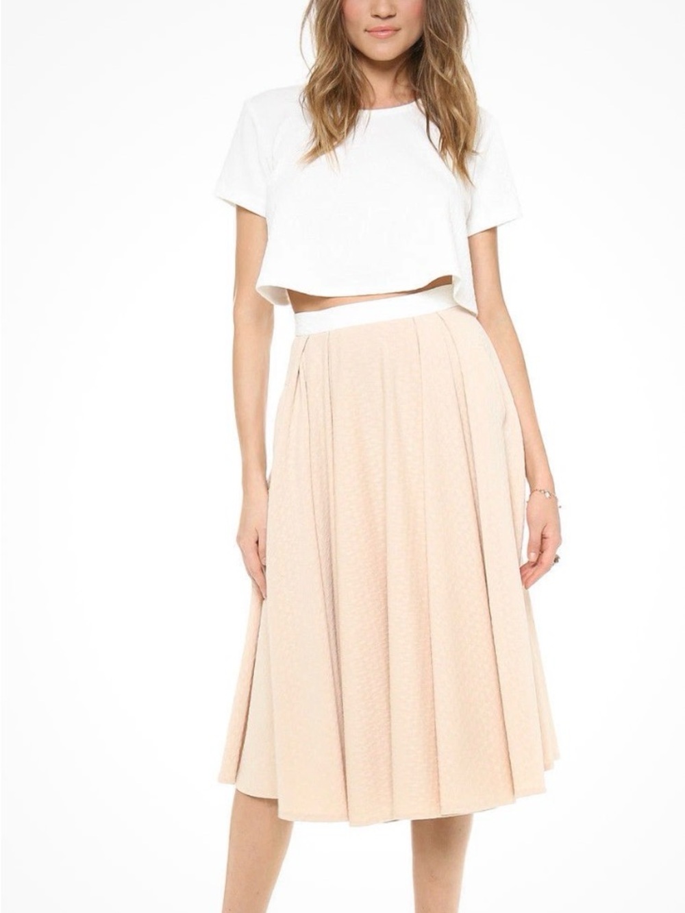 Torn by Ronny Kobo Cream Pleated Midi Skirt S (could fit XS)